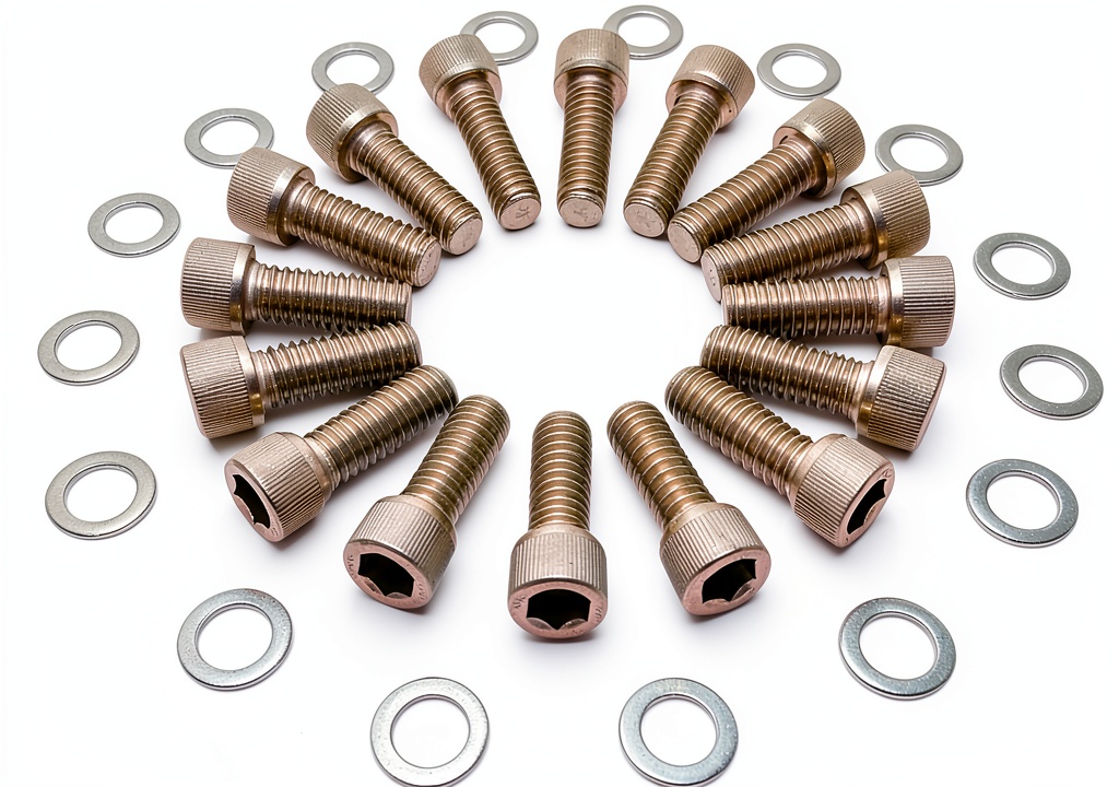 Installing Ford V8 Engine Exhaust Header Bolts 18-8 Stainless Steel on a wooden desk