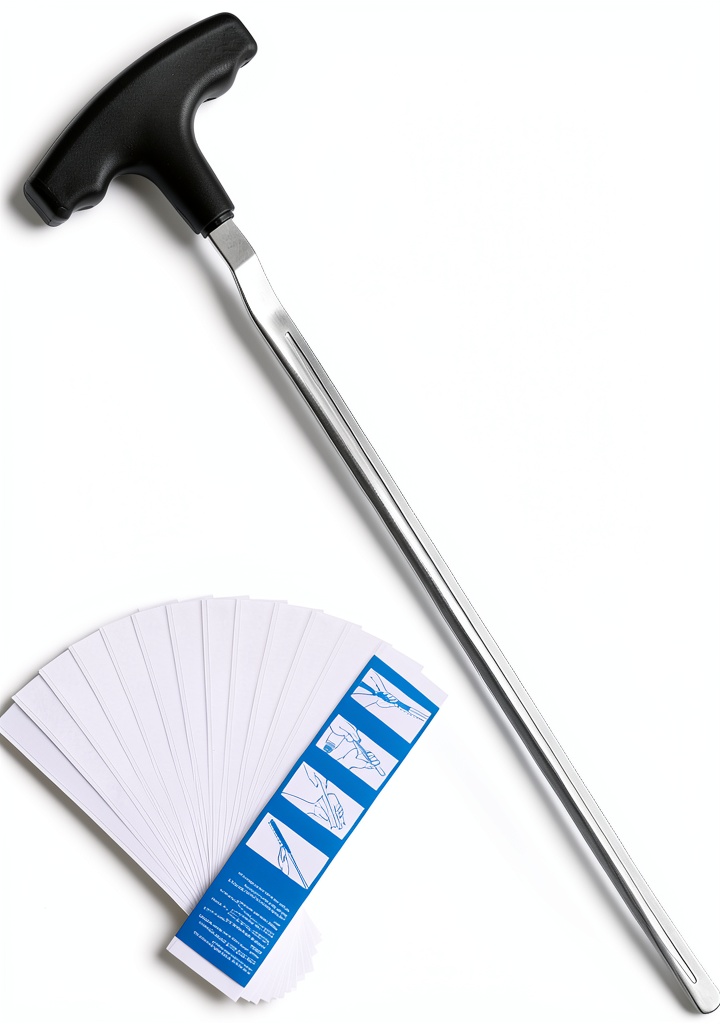 Installing RunNico Golf Grip Removal Tool Black Aluminum 12.5 Inch V‑Shape Design on a wooden desk