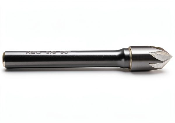 KEO 55805 Solid Carbide Single-End Countersink, Uncoated (Bright) Finish, 6 Flutes, 90 Degree Point Angle, Round Shank, 1/4" Shank Diameter, 3/8" Body Diameter-1